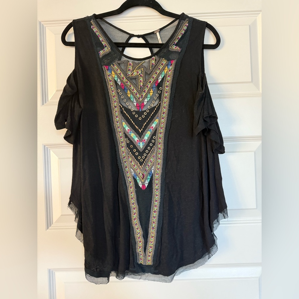 Free People Embroidered Black Women's Top
